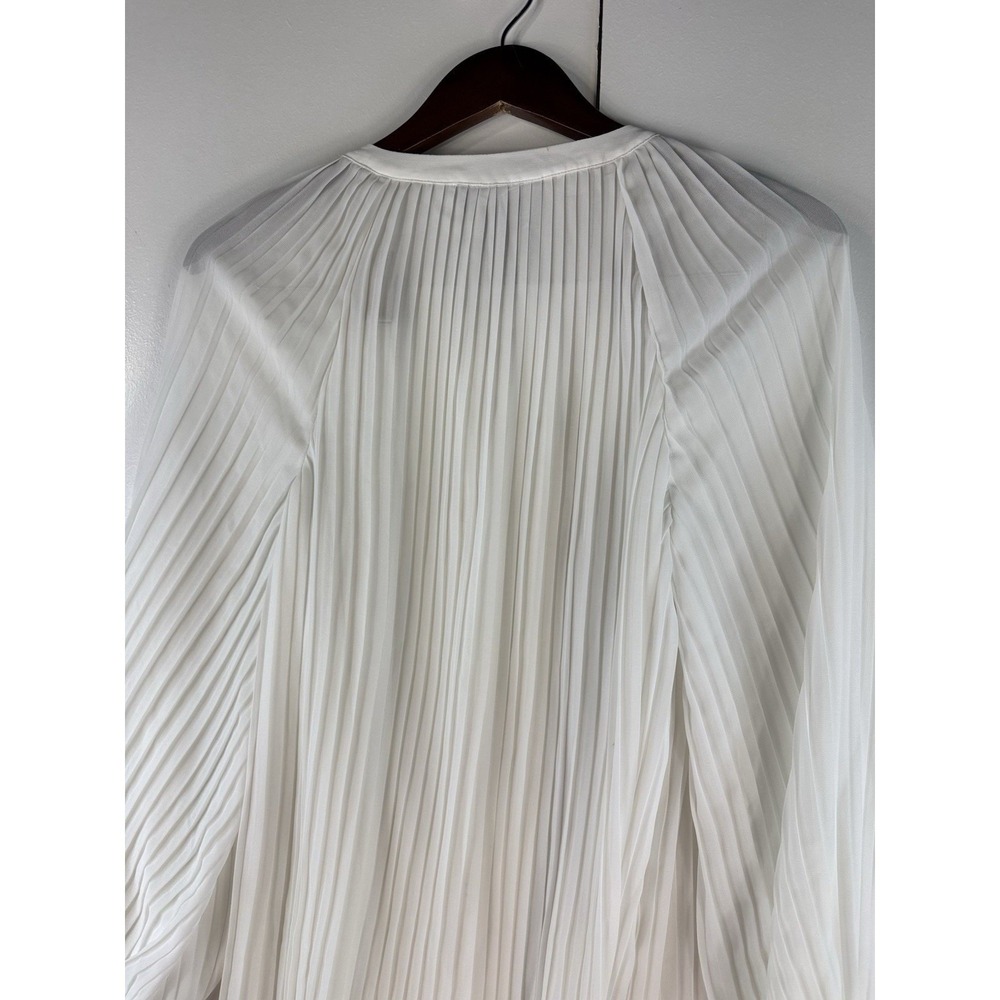 Midnight Velvet Ivory Pleated Tie Neck Long Sleeve Blouse Top Small - Picture 6 of 10